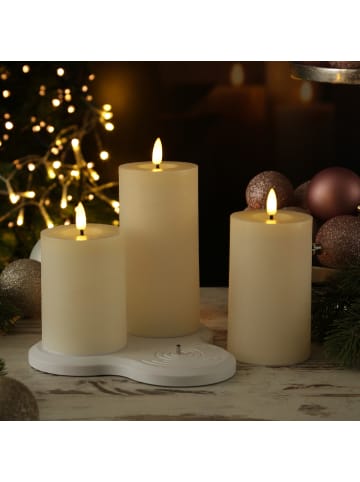MARELIDA 3x LED Kerzen mit Ladestation wiederaufladbar Echtwachs in creme