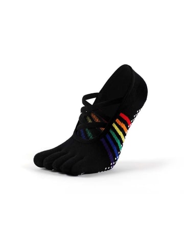 MUNADUNA Yoga-/Pilates-Zehensocken – X Regenbogen Cross-Band in Schwarz