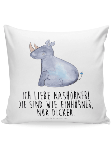 Mr. & Mrs. Panda 40x40 Kissen Einhorn Nashorn mit Spruch in Weiß