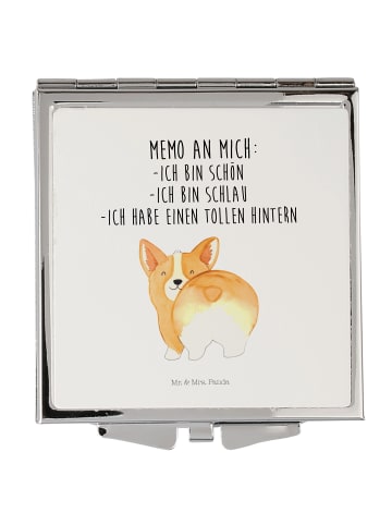 Mr. & Mrs. Panda Handtaschenspiegel quadratisch Corgi Po mit Spruch in Weiß