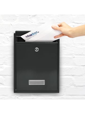 relaxdays Briefkasten in Schwarz - (B)35 x (H)26,5 x (T)8,5 cm