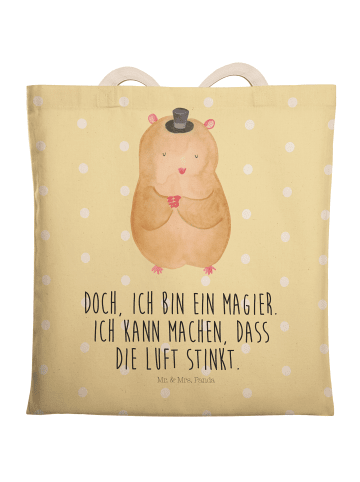 Mr. & Mrs. Panda Einkaufstasche Hamster Hut mit Spruch in Gelb Pastell