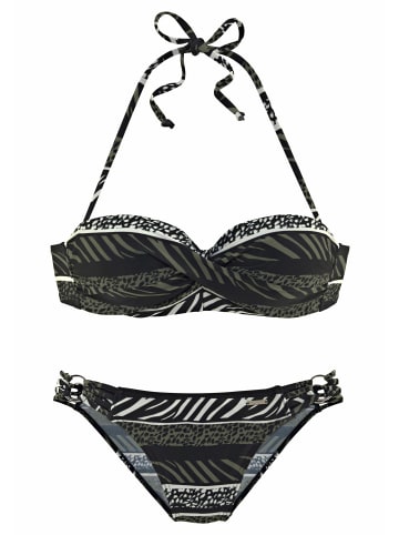 Bruno Banani Bügel-Bandeau-Bikini in oliv-bedruckt