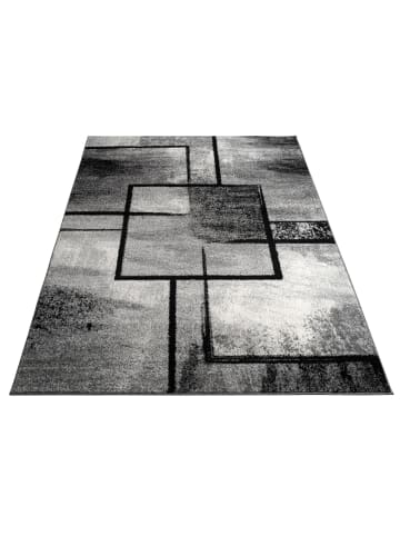 KADIMA DESIGN Teppich Kurzflor Geometrisches Quadratmuster schmutzabweisend in Dunkelgrau