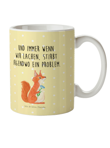 Mr. & Mrs. Panda Kindertasse Eichhörnchen Blume mit Spruch in Gelb Pastell