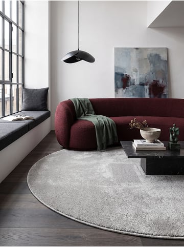 KADIMA DESIGN BORMIDA Rundteppich Silber 120x120 Uni Polypropylen Wohnzimmer in Silber
