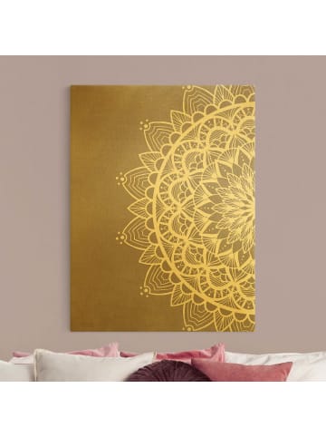 WALLART Leinwandbild Gold - Mandala Illustration shabby Weiß beige in Grau