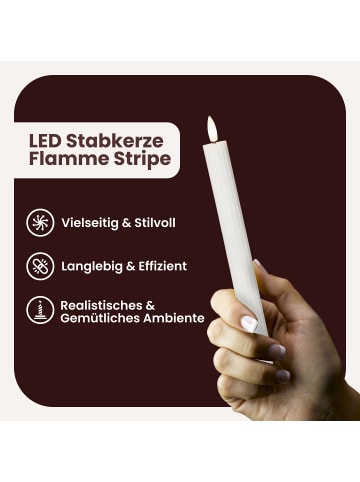 STAR Trading LED Stabkerze Flamme Stripe 2er-Set aus Wachs, weiß in Weiß