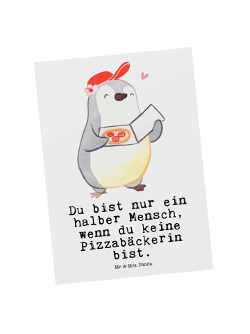 Mr. & Mrs. Panda Postkarte Pizzabäckerin Herz mit Spruch in Weiß