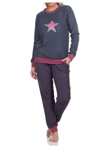 NORMANN Frottee Pyjama Bündchen und Stern Hose gestreift - 75901 in marine