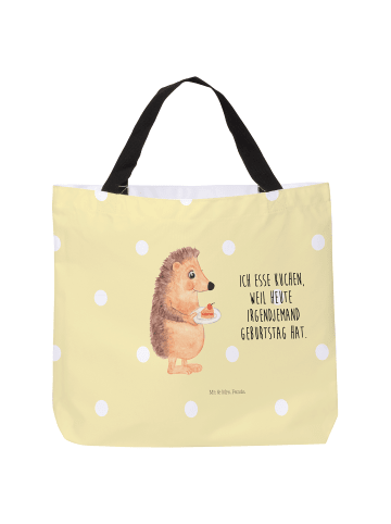 Mr. & Mrs. Panda Strandtasche Igel Kuchenstück mit Spruch in Gelb Pastell
