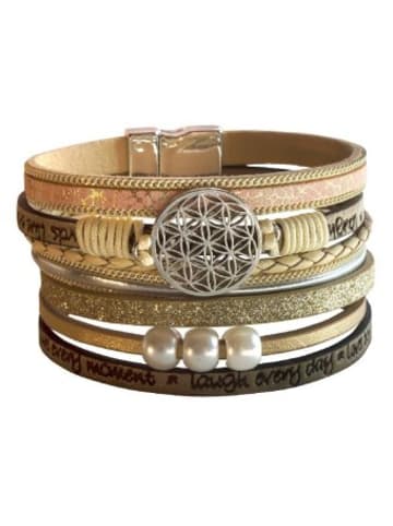Saraswati Design Nonbook - Armband "Blume des Lebens" Kunstleder beige, Metall silberf