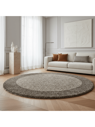 KADIMA DESIGN Teppich Hochflor Shaggy Waschbar Bordüre RHEIN Strapazierfähig in Taupe