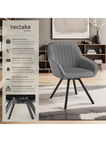 tectake Drehbarer Armlehnstuhl gepolstert, in Samtoptik, 58 x 58 x 82 cm