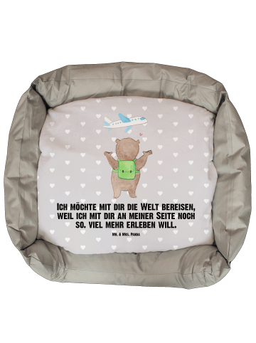 Mr. & Mrs. Panda Hundekorb Bär Flugzeug mit Spruch in Grau Pastell