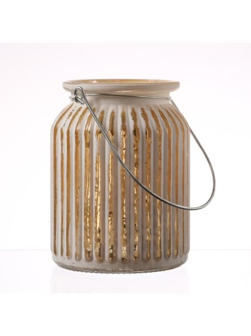 MARELIDA Windlicht für Teelichter oder Kerzen geriffeltes Glas H: 14,5cm in weiß, gold