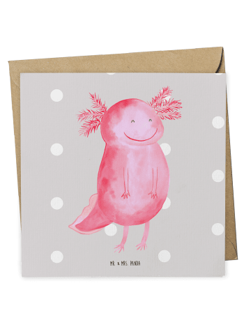 Mr. & Mrs. Panda Faltkarte Axolotl Glücklich ohne Spruch in Grau Pastell