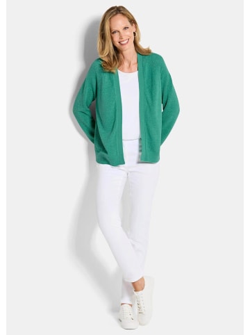 GOLDNER Kurzgröße:  Cardigan Strickjacke mit Strickbandblende in grün