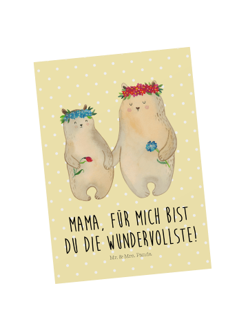 Mr. & Mrs. Panda Postkarte Bären mit Blumenkranz mit Spruch in Gelb Pastell