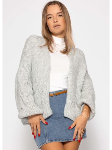 SASSYCLASSY Oversize Cardigan mit Zopfmuster-Detail in Grau
