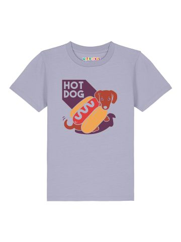 wat? Apparel T-Shirt Hot Dog in Lavender