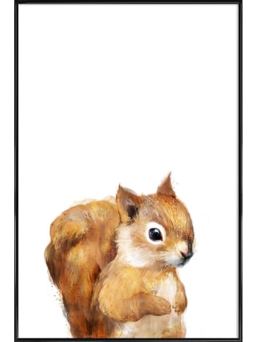 Juniqe Poster in Kunststoffrahmen "Little Squirrel" in Orange & Weiß