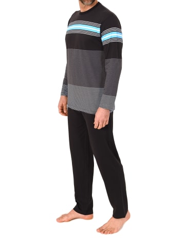 NORMANN Langarm Schlafanzug Pyjama Streifen in blau