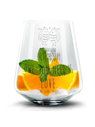 Mr. & Mrs. Panda Blümchentail Glas Eulen Liebe mit Spruch in Transparent