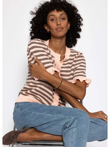 SASSYCLASSY Gestreifte Kurzarm-Strickjacke mit Volants in Rosa