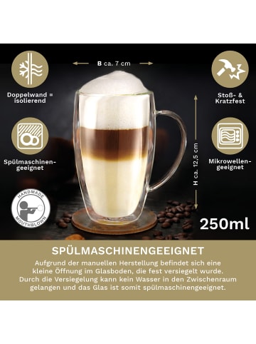 Creano Doppelwandige Gläser S-HH mit Henkel 250ml im 2er Set mit Thermoeffekt, Glas 480