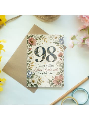 Geburtstagskarte 98. Geburtstag Zahl elegant De... in Weiß