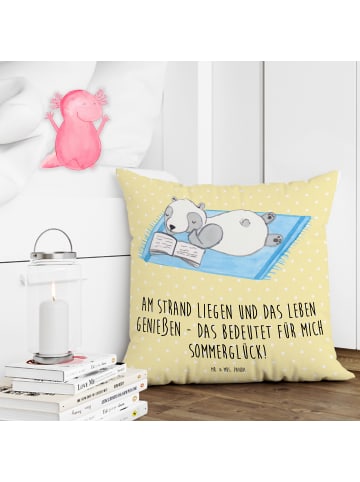 Mr. & Mrs. Panda Kissen 40x40 Sommerglück mit Spruch in Gelb Pastell