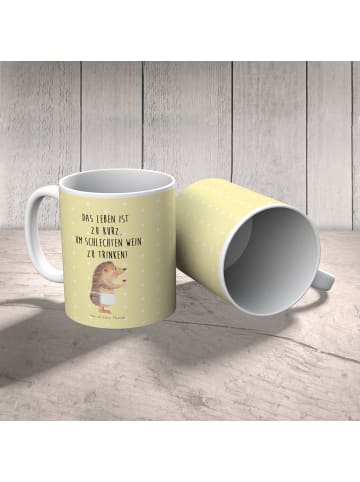 Mr. & Mrs. Panda Kindertasse Igel Wein mit Spruch in Gelb Pastell
