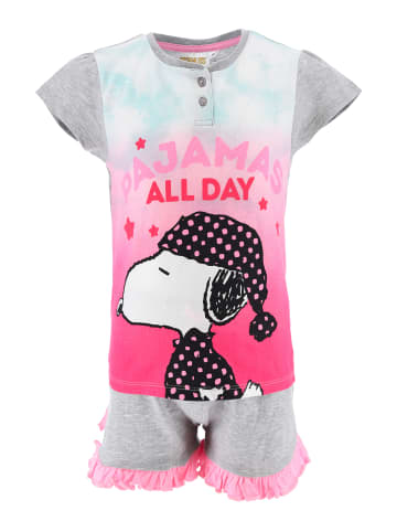 Peanuts Snoopy Schlafanzug kurzarm Pyjama in Grau