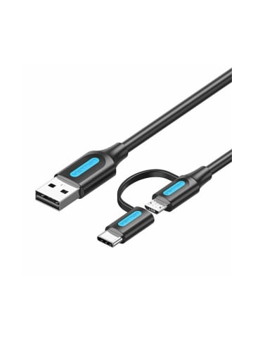 Wisam® Kabel 2in1 USB 2.0 auf USB-C/Micro USB - USB-Adapter-Kabel 1m (schwarz)