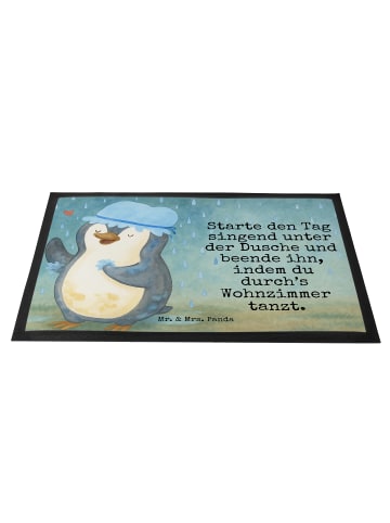 Mr. & Mrs. Panda Sauberlaufmatte Pinguin Duschen Design mit Spruch in Weiß
