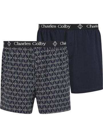 Charles Colby 2er Pack Boxershorts LORD HOPKINSON in dunkelblau gemustert