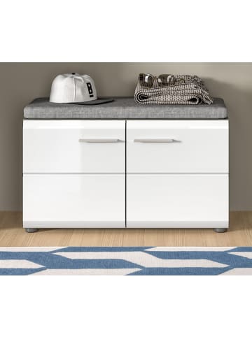 Inn.Furn Garderobenbank weiß Hochglanz, grau 80 cm, Schuhbank mit 4 Fächern