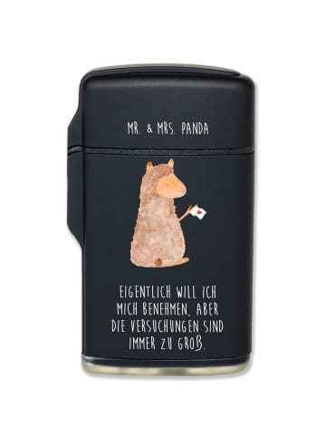 Mr. & Mrs. Panda Feuerzeug Alpaka Fahne mit Spruch in Schwarz