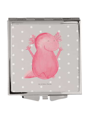 Mr. & Mrs. Panda Handtaschenspiegel quadratisch Axolotl Hurra oh... in Grau Pastell