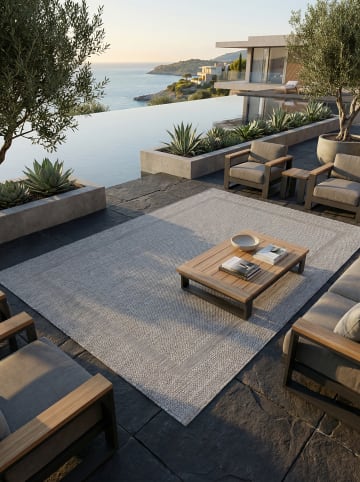 KADIMA DESIGN Teppich Outdoor Flachgewebe Uni-Design Polypropylen Balkon in Silber