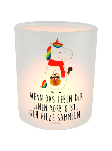 Mr. & Mrs. Panda Kerzenhalter Glas Einhorn Pilz mit Spruch in Transparent
