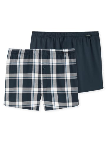 Schiesser Web-Boxershorts 2er Pack in DunkelblauWeiß