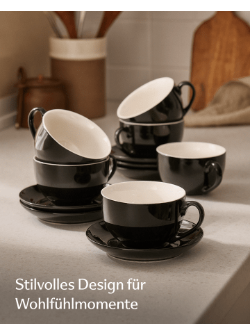 Cappuccino Tassen Set 6er mit Untertassen – Kaffeetassen Keramik 180ml
