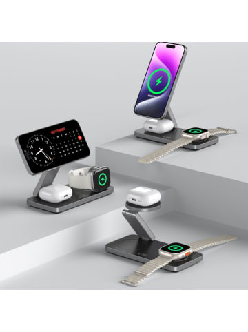 TechProtect TechProtect QI15W-A47 MagSafe 3in1 Induktives Ladegerät Schwarz in Schwarz