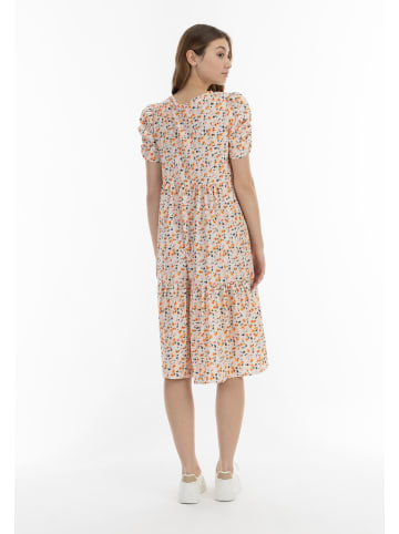 myMo Damen Midi Kurzarmkleid in Creme Mehrfarbig