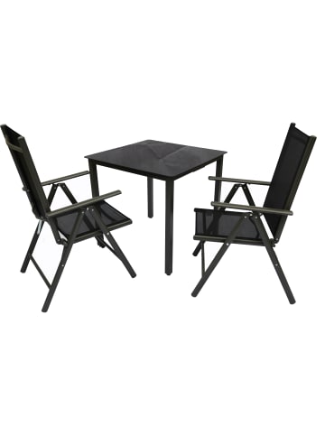 VCM  3 tlg Alu Glas Gartenset Sitzgruppe 80SW in Schwarz