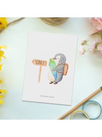 Mr. & Mrs. Panda Grußkarte Pinguin Schultüte ohne Spruch in Weiß