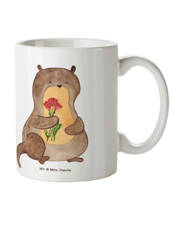 Mr. & Mrs. Panda Plastikbecher Otter Blumenstrauß ohne Spruch in Weiß
