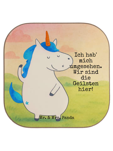 Mr. & Mrs. Panda Tassenuntersetzer Einhorn Mann Design mit Spruch in Weiß